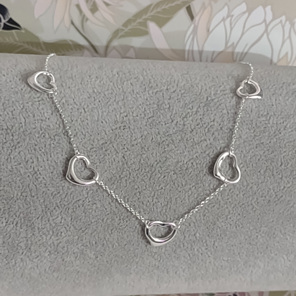 18 inch 925 Sterling 5 heart pendant necklace